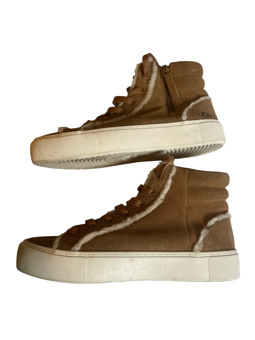 UGG Shearling High Top Sneakers Chestnut Suede Zip Lace Up Cozy Size 7 - Picture 2 of 8